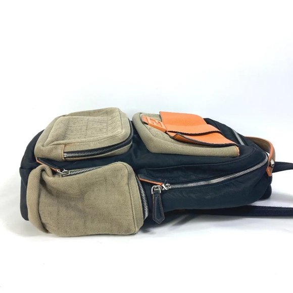 Auth FENDI 7VZ048 Backpack Zucca multi Bag Backpack Black/orange x khaki - Picture 15 of 16